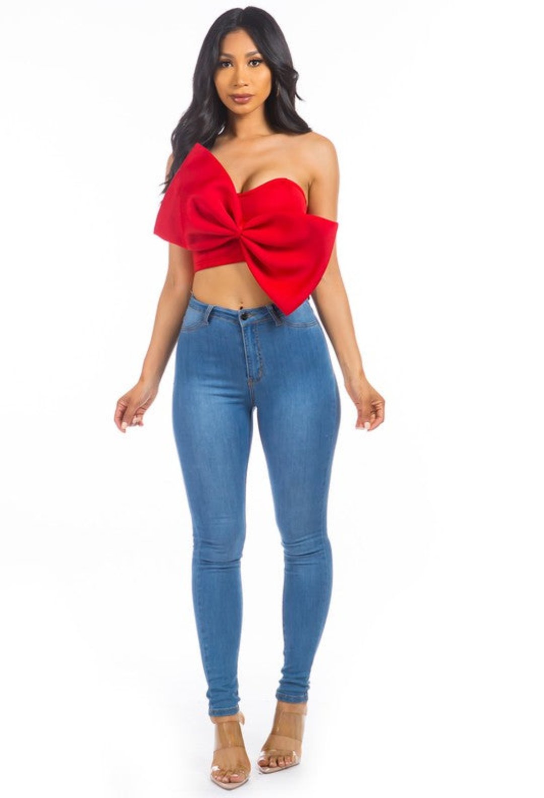 top, red bow top