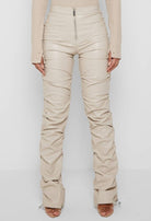 pants, faux leather pants, beige pants