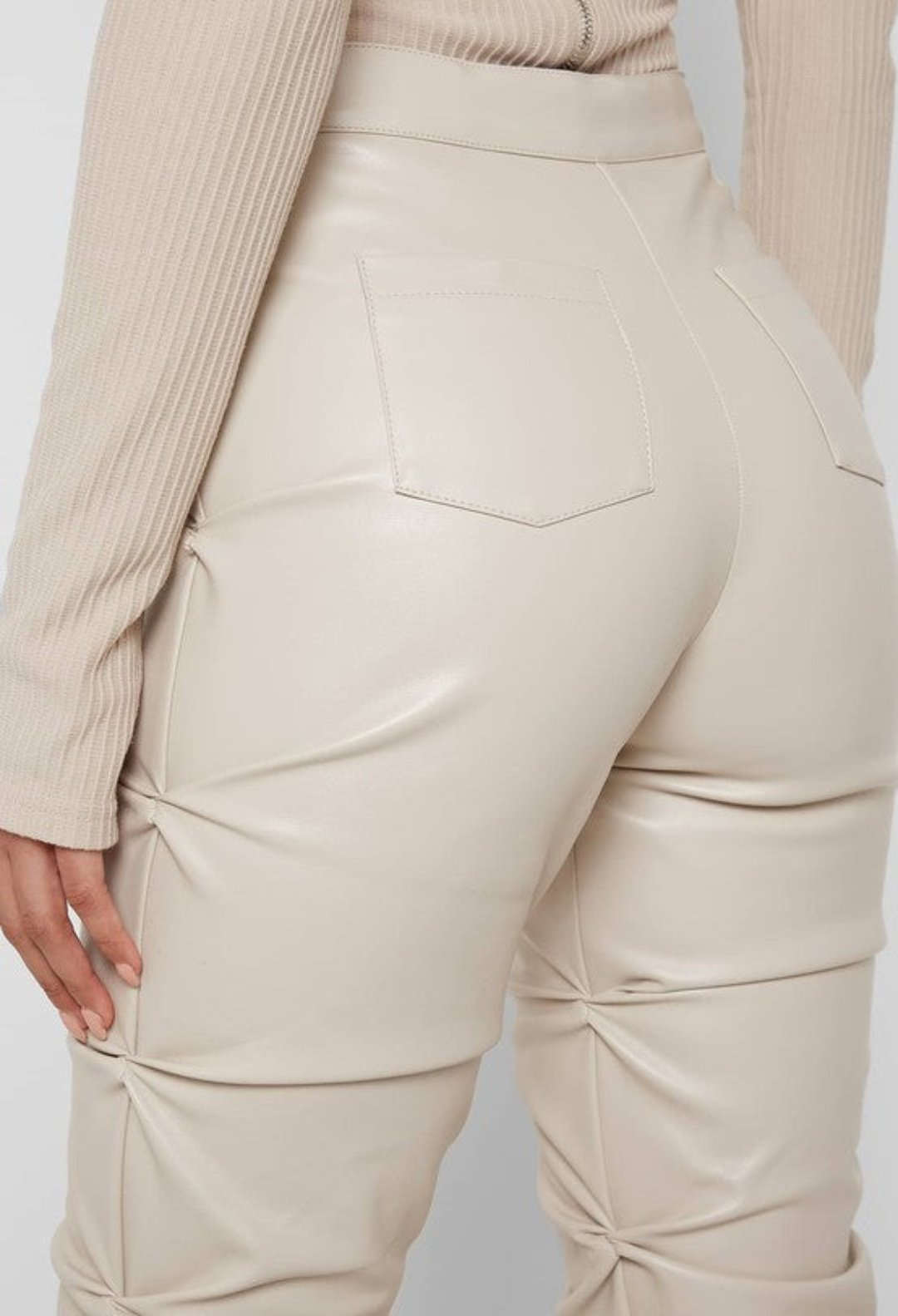 pants, faux leather pants, beige pants