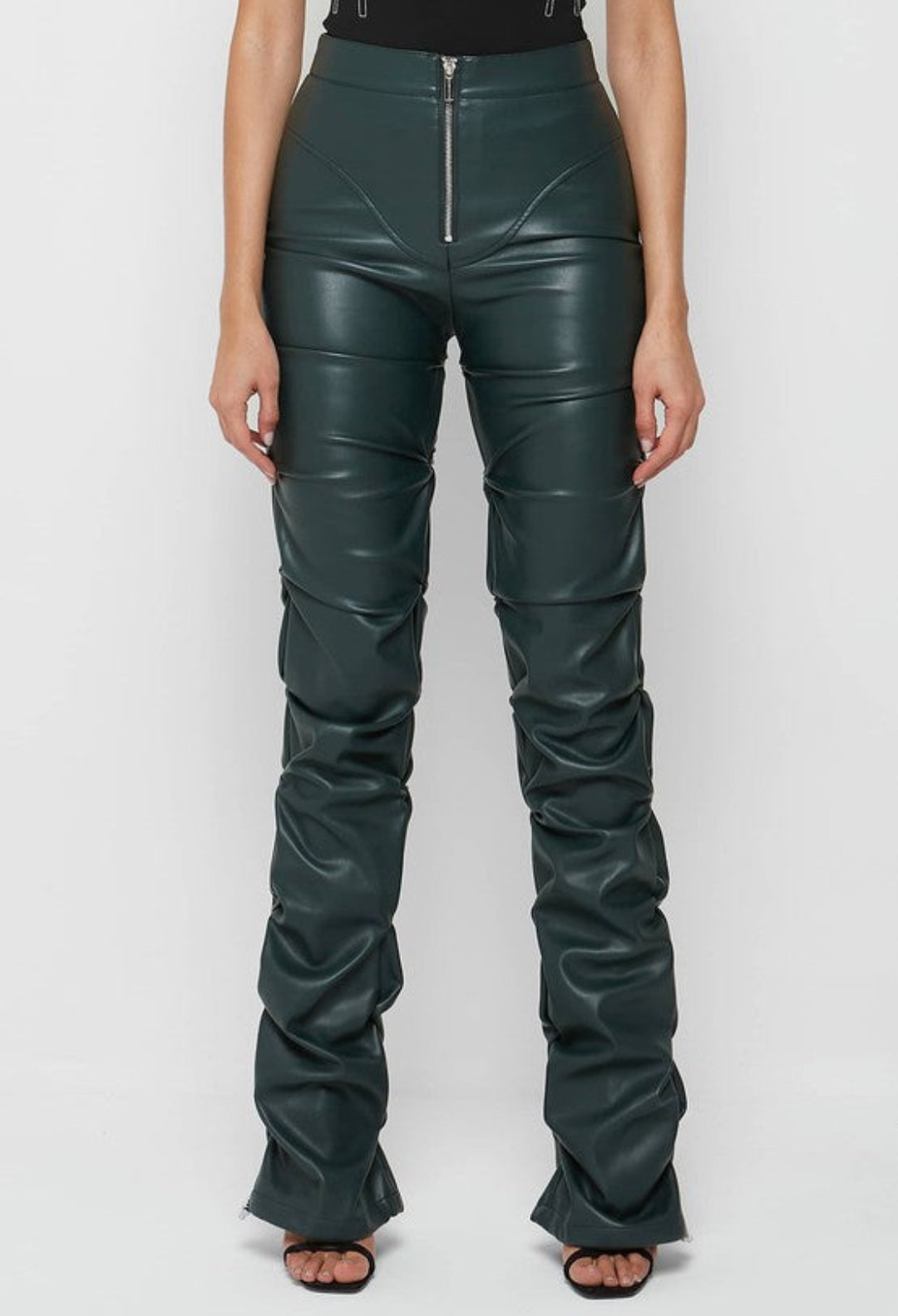 pants, faux leather pants, green pants