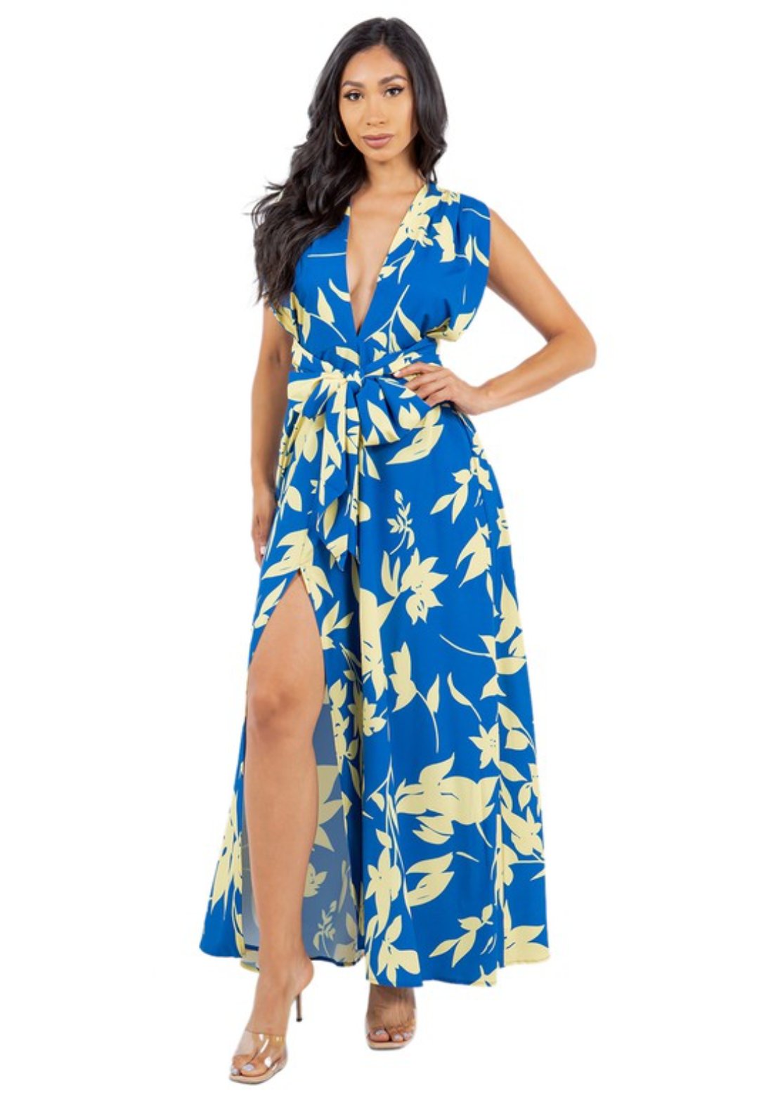 floral dress, maxi dress, blue and beige dress, long dress