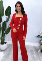 red jumpsuit, red jumpsuit with sleeve