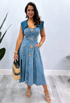 denim dress, open side dress