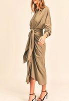 olive dress, midi dress